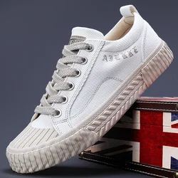 White Canvas Shoes for Men Casual Autumn Vulcanized Shoes Lace-up Students Cloth Shoe Men's Flats Sneakers Men Board Shoes