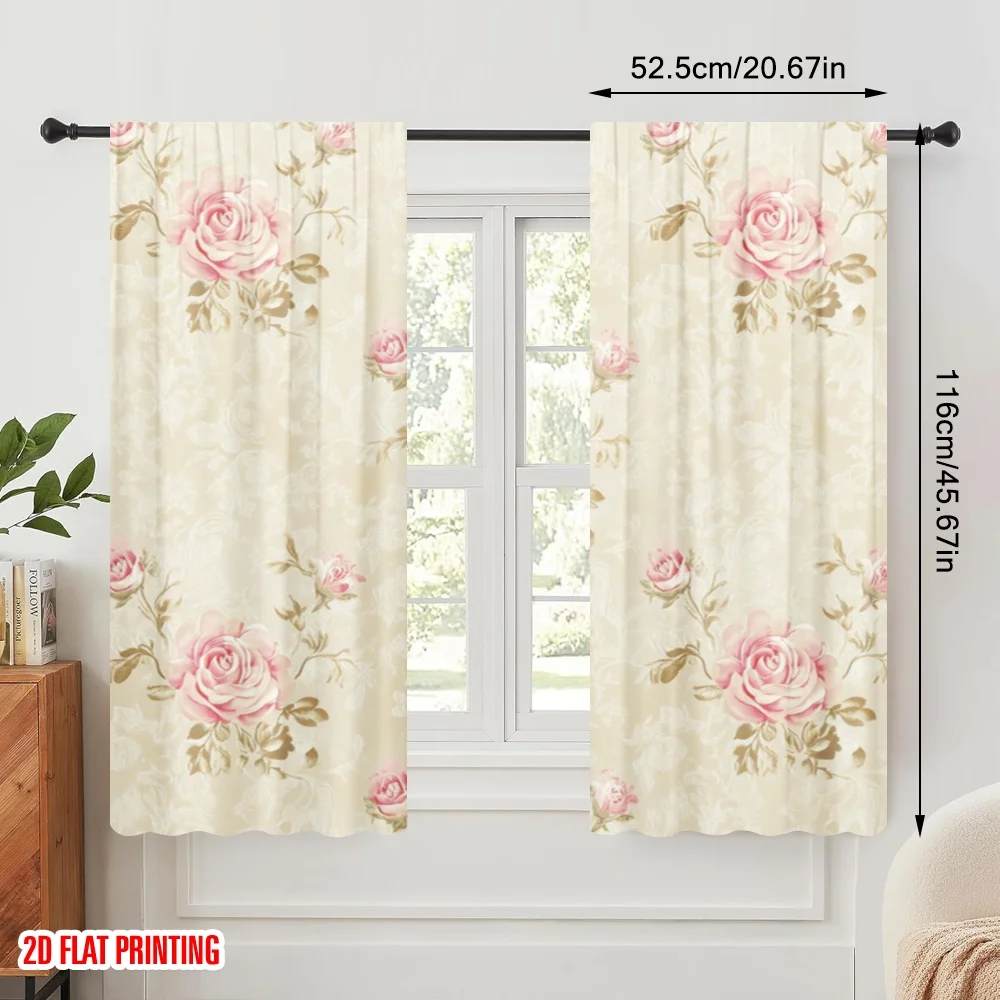 2pcs,2D plane printing Curtain Popular Rosy Elegance(1) Polyester Easy Install (without rod) Holiday Ldeal for Living Room,