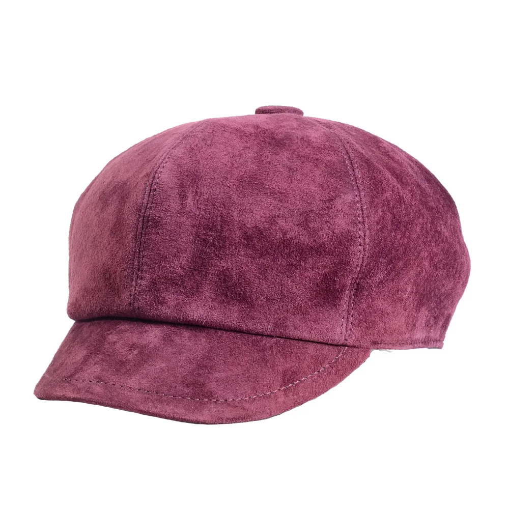 Women's Ladies Real Suede Leather Genuine Leather Fashion Cap Military Casual Newsboy Beret Classical Caps/Hats