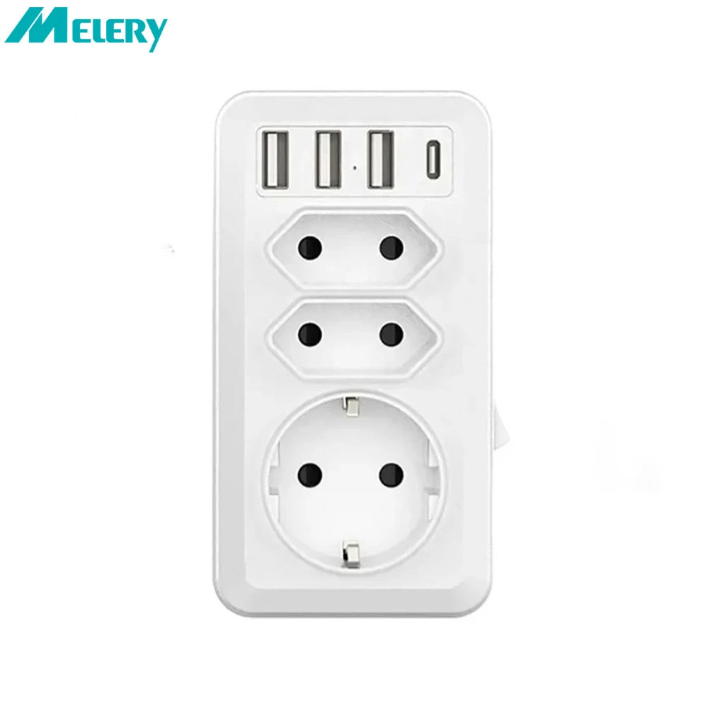 Melery EU Socket Extender Adapter Power Strip Europe Electrical Plug USB Charger Type-C Extension for Home Office Kitchen