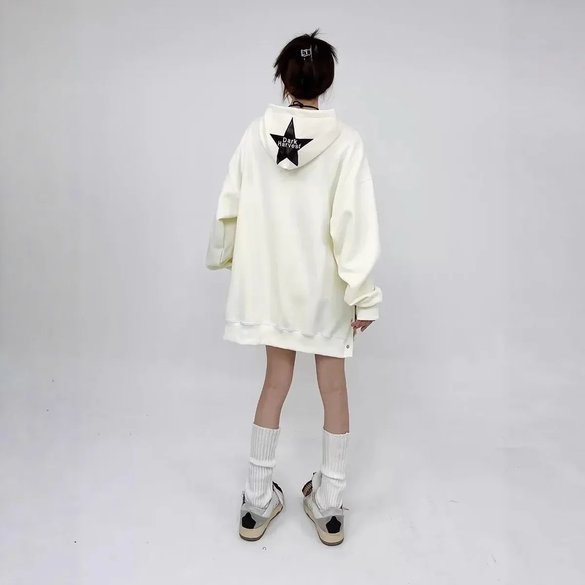 سترة نسائية بغطاء للرأس بأكمام طويلة على طراز الشارع، سترة نسائية فضفاضة عصرية كاجوال من ألياف البوليستر مطبوعة بأكمام كاملة #3