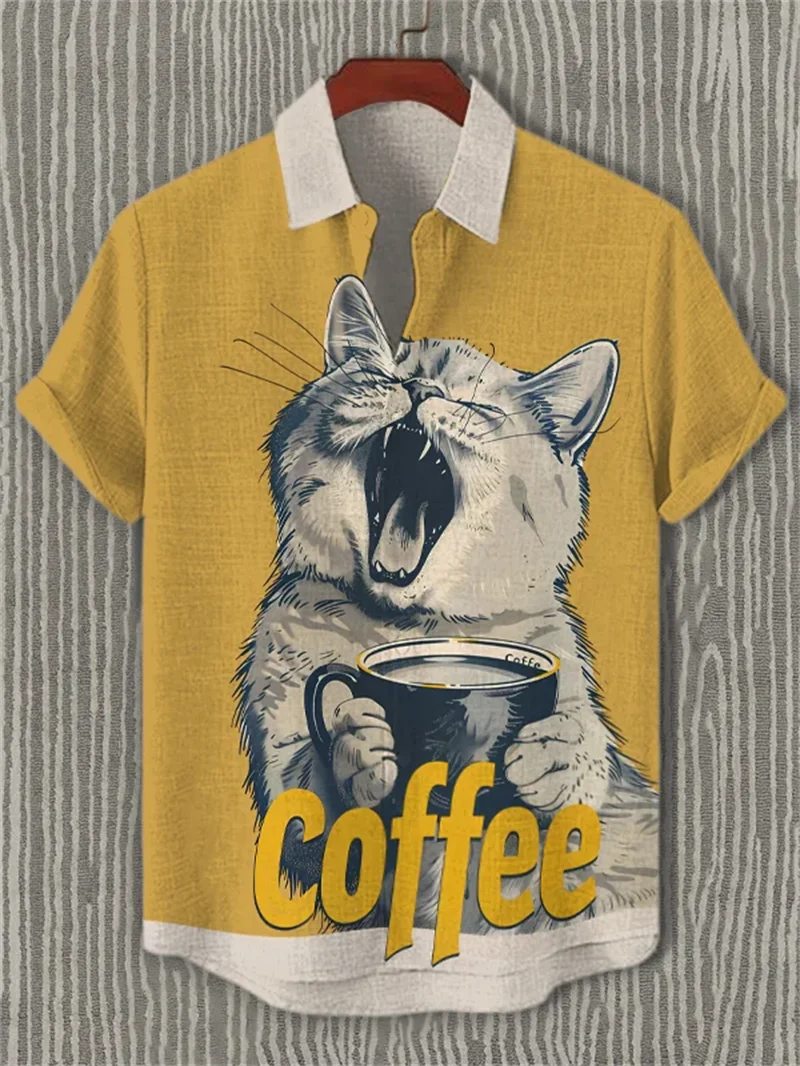 

Новая мужская льняная рубашка с короткими рукавами в стиле ретро и топом с 3D-принтом фортепиано, модная и повседневная мужская рубашка