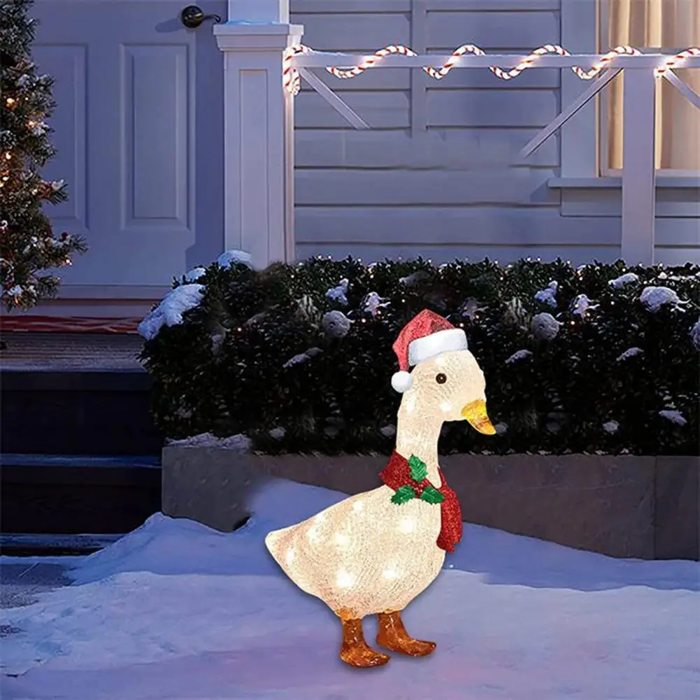 Duck Decoration with Holiday Led Lights Acrylic Duck Yard Decor Christmas Light-up Duck Ornament with Scarf Santa Hat for Yard