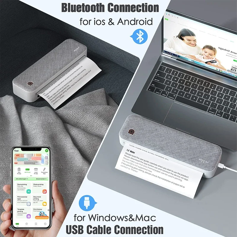 Peripage A40 Mini Portable Thermal Document Photo Printer 203PDI Mobile Phone Wireless  Inkless A4 Printer