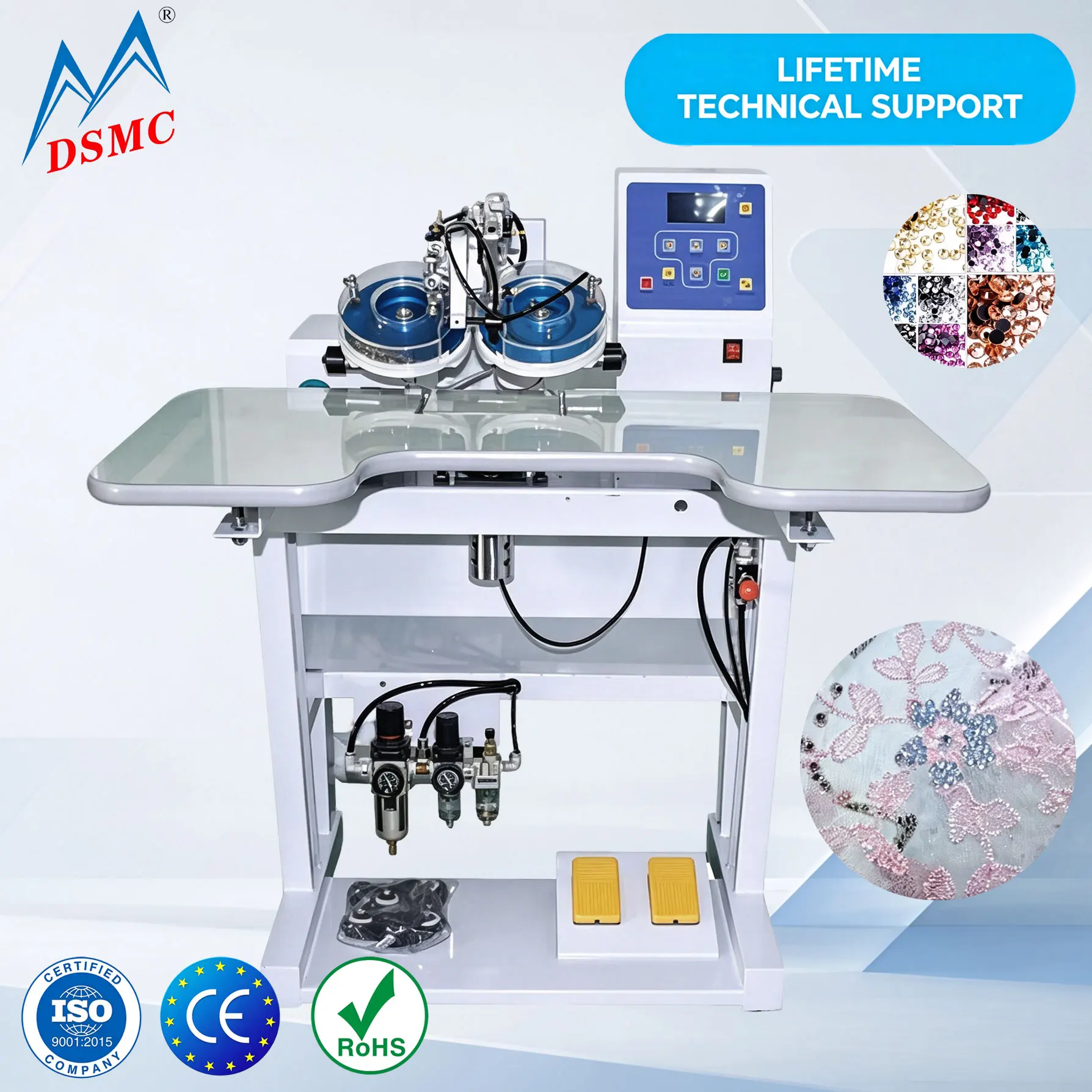 CE Certified PLC Semi-Automatic Touch Screen Rhinestone Hot Fix Machine-Single/Double Disc for Apparel T-shirts