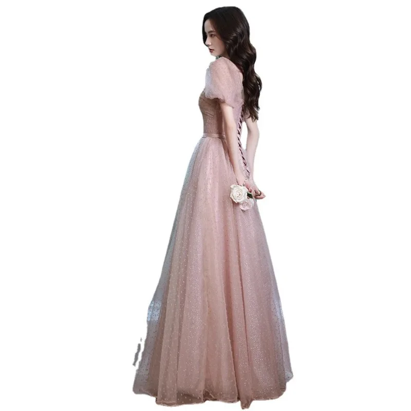 Sukienka wieczorowa damska na bankiet, letnia nowa stylizacja, wróżkowa różowa, na spotkanie roczne, egzamin artystyczny, dla prowadzącej, na pokaz mody, sukienka do występów.