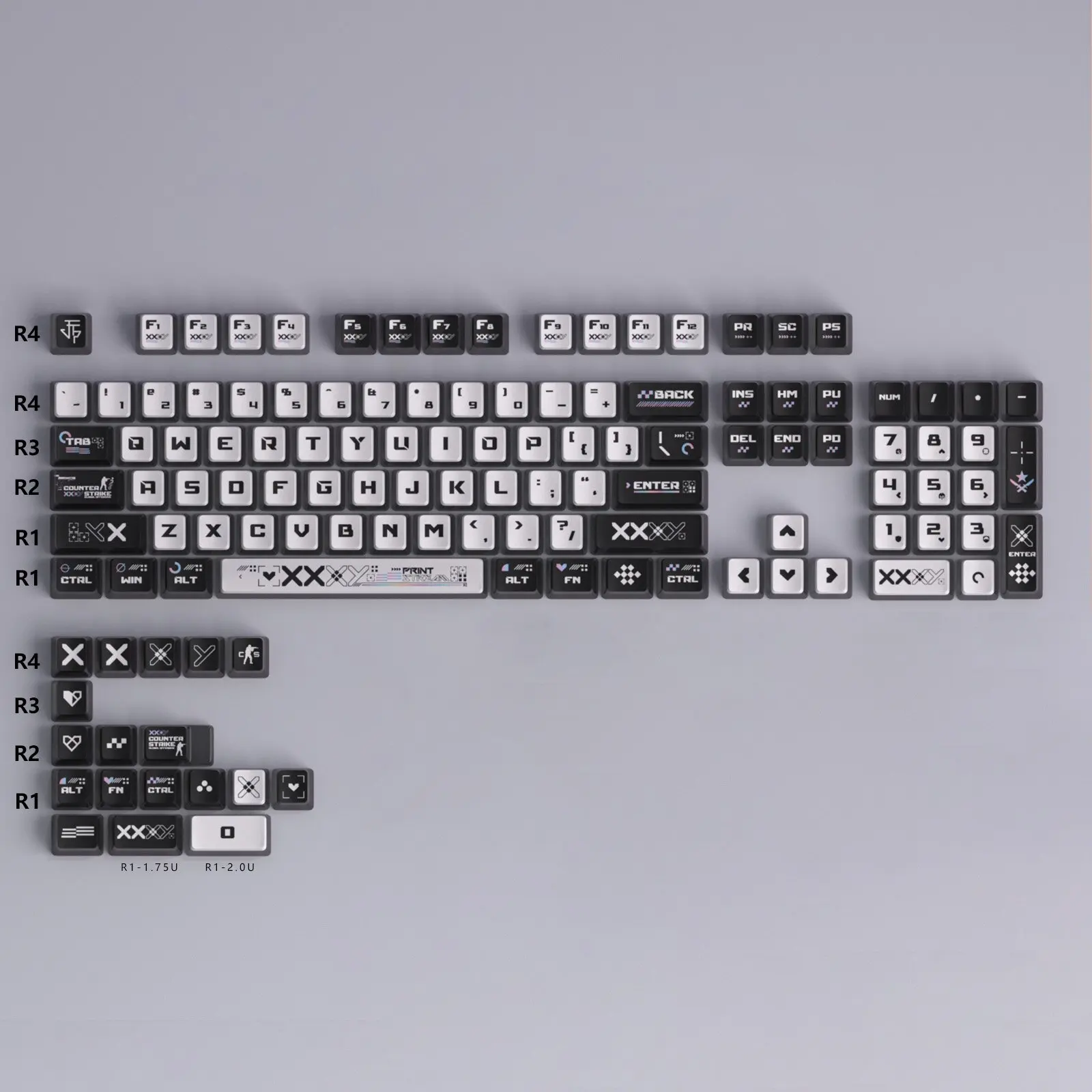 (nur Tastenkappen) Schwarz-weiße Tastenkappen, OEM-Höhe, 122-Tasten, PBT-Tastenkappen für mechanische Tastatur für F75 AKKO Print Stream-Tastenkappen