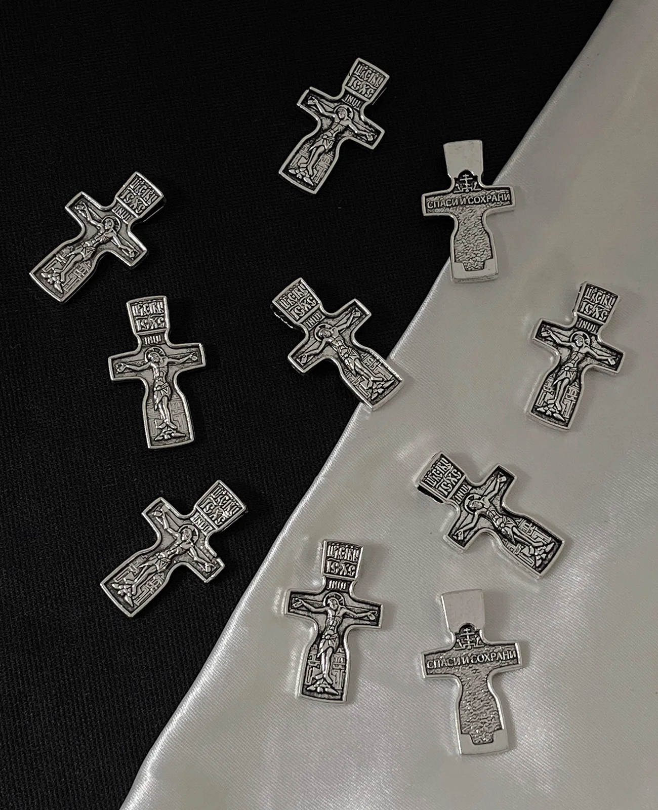 Cottvott 20Pcs Jerusalem Draped Orthodox Baptismal Crucifix Cross Pendants for Men and Women Religious Jewelry DIY Parts