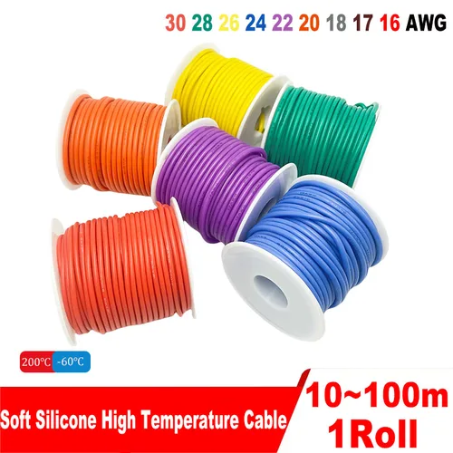 Imagen 1 del producto Cable de silicona 30awg 28 26 24 22 20awg 18awg 16awg Cable de conexión Flexible de cobre estañado DIY para automoción, hogar y Powe