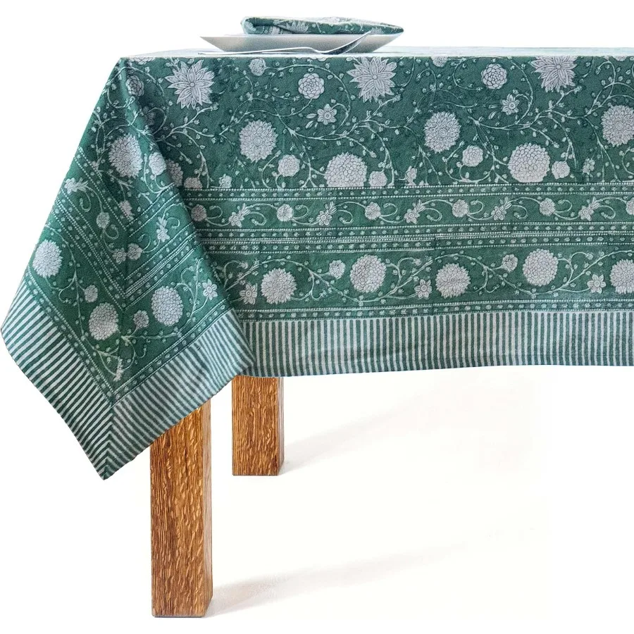 

Скатерть с блочным принтом — прямоугольная, 60x108 дюймов, 100% хлопок, предварительно усадочная, ручная работа, моющаяся для весны, кухни и столовой. Идеально подходит для