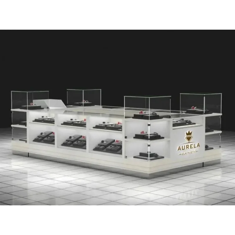 custom，Custom Attractive Design Jewellery Glass Showcase Jewelry Display Counter Luxury Shopping Mall Jewelry Store Retail Kiosk