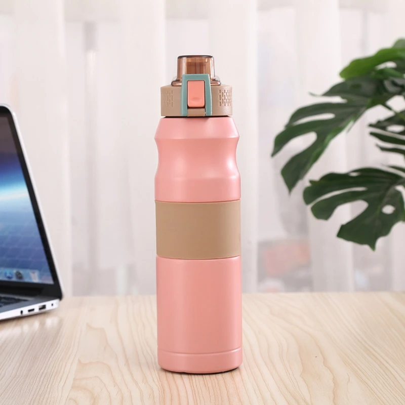 Promotion! Pink Outdoor Portable Straight Drink Jumping Cup 304 Stainless Steel Double Layer Thermos Cup Sports Bottle