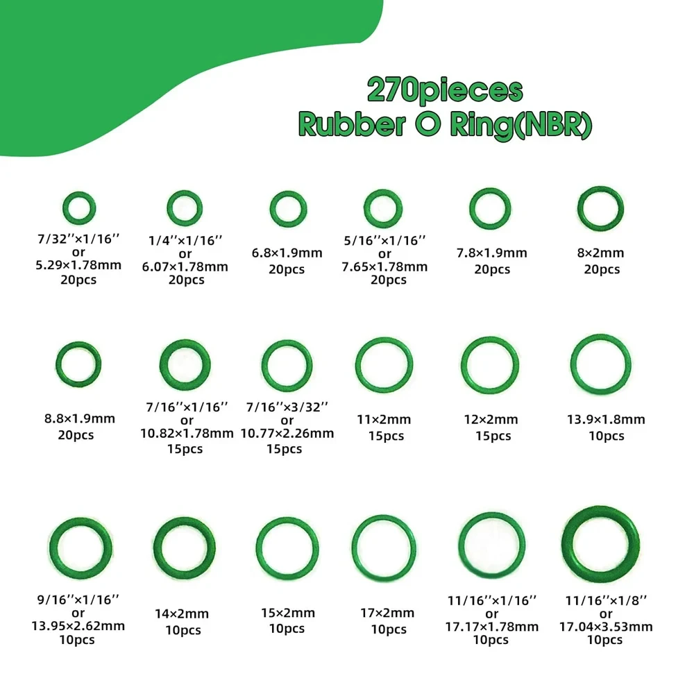 270 Pcs O-Type Sealing Rubber Ring Automotive Air-Conditioning Compression Confidential Seal Maintenance Rubber Accessories
