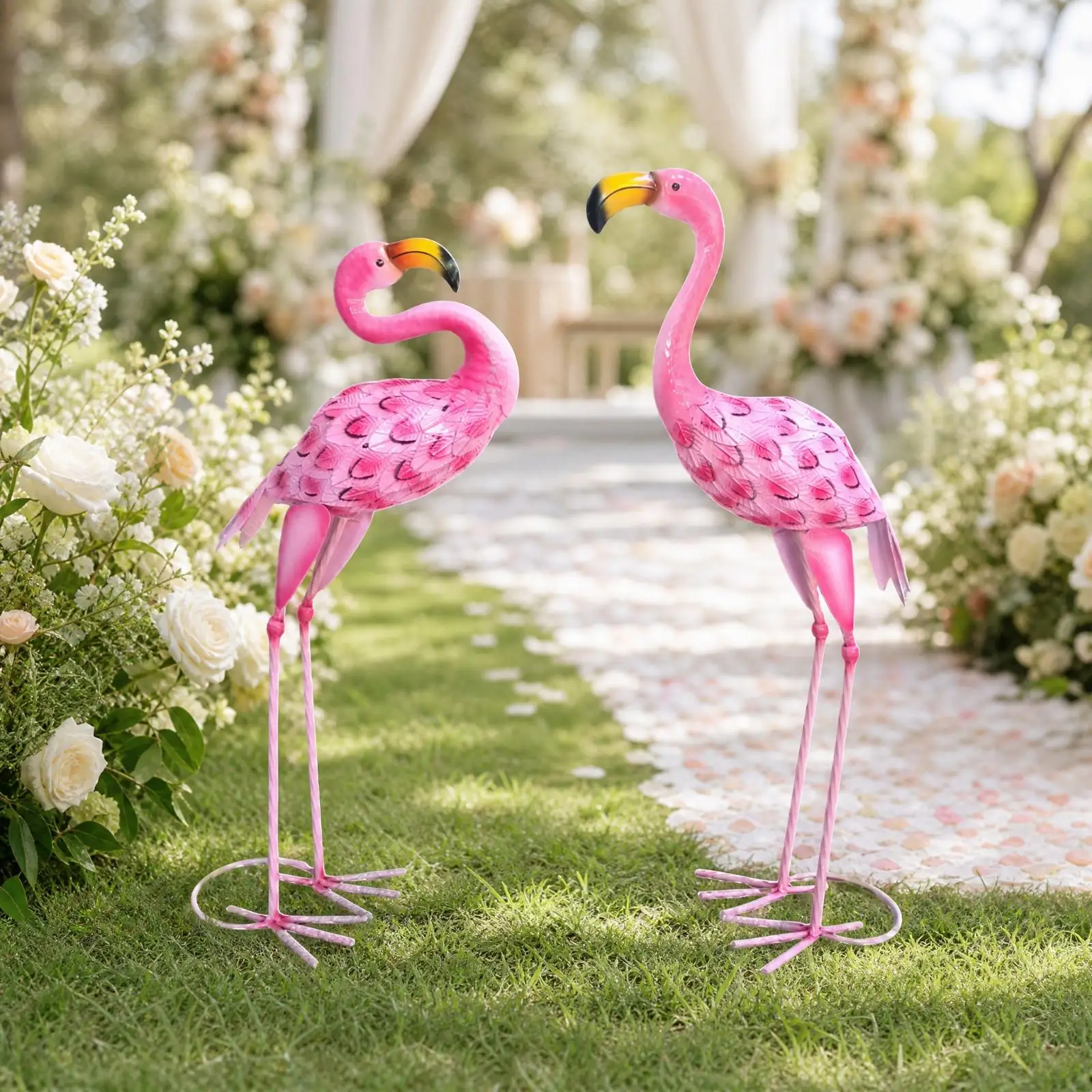 2 Pieces Iron Flamingo Garden Ornament Stable for Entryways, Wedding Settings