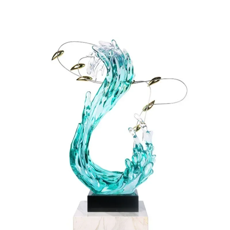 Creative, transparent, light luxury, swimming fish waves, sculptures, living room, entrance corridor