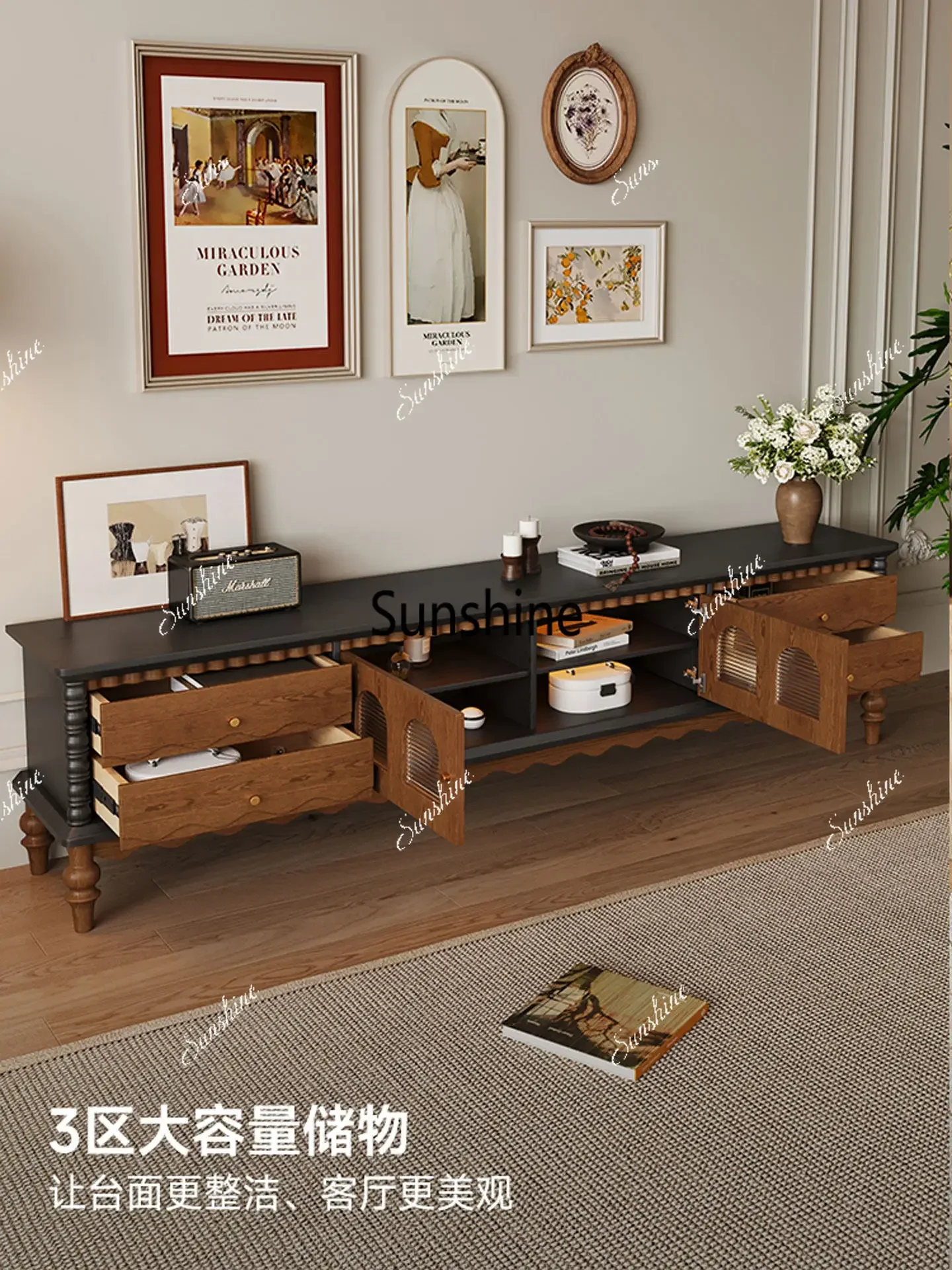 

French retro medieval solid wood TV cabinet living room home high-end coffee tableTJ