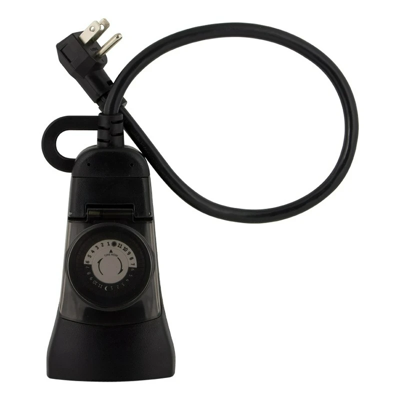 

24-часовой механический таймер для внутреннего/наружного использования, 2 заземленных розетки, черный, 15138