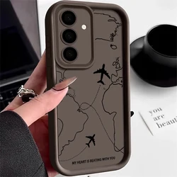 Airplane Route Silicone Case For Samsung Galaxy S25 FE Edge S26 S24 S23 Ultra S22 Plus A57 A37 A17 A27 A15 A55 A56 A36 A26 Cover