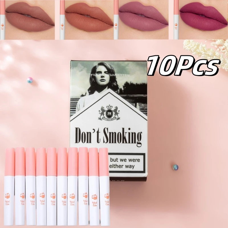 Juego de pintalabios de cigarrillo, brillo de labios mate, 4 horas, resistente al agua, tinte de labios brillante de larga duración, no pegajoso, 10 piezas, Lana Del Rey