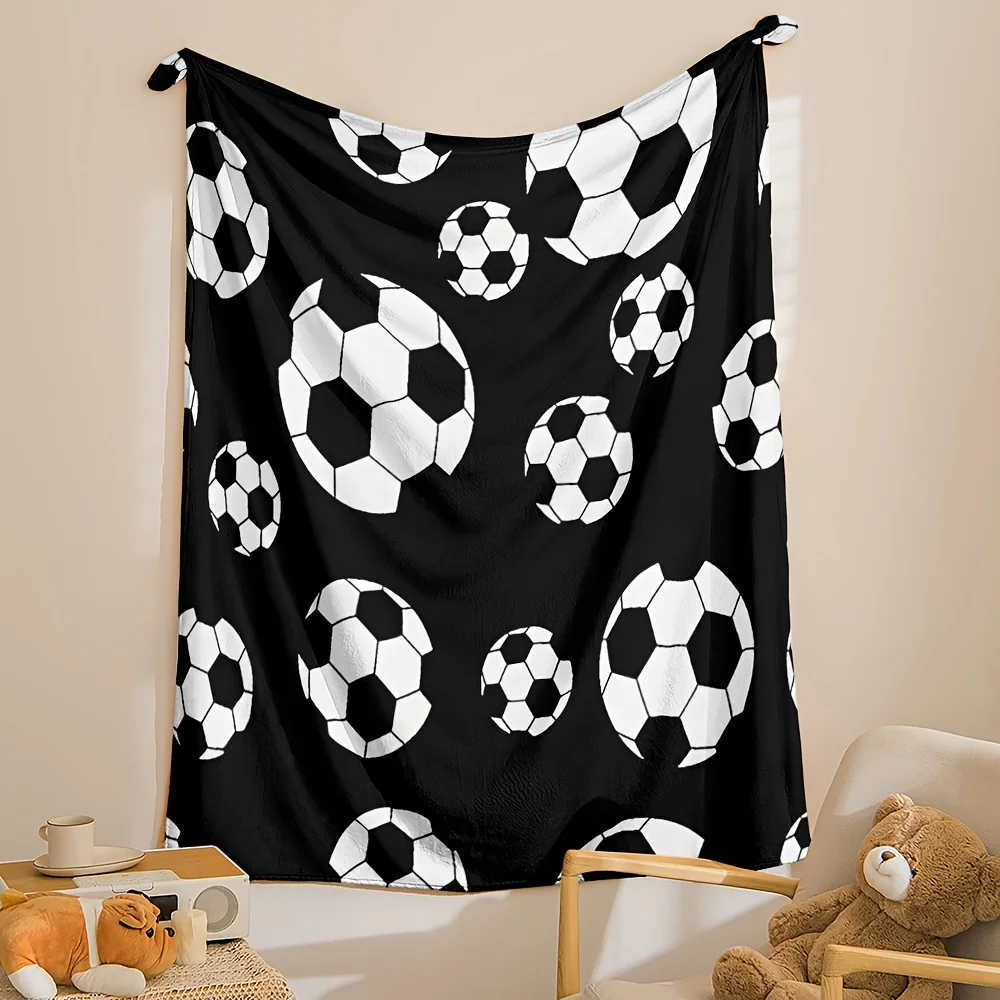 

1pc Football Print Throw Blanket - Soft, Warm Polyester Flannel with Realistic Soccer Ball Design, Ideal for Couch, Sofa, Office
