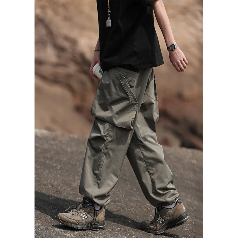 Japanese Retro Trend Wide Leg Pants for Men Military Style Workwear Straight Tube Loose Fitting Military Green Casual Mens Pants