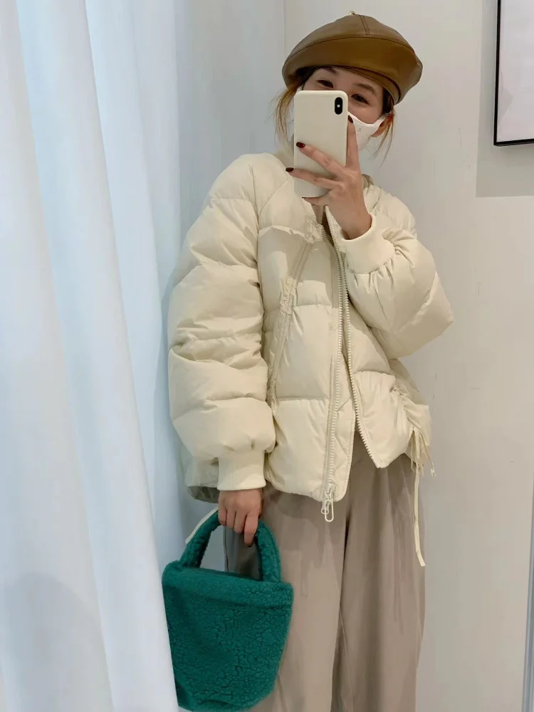 Winter Warme Jacke Frauen Jacke Koreanische Baseball Kragen Design Doppel-reißverschluss Verdickte Ente Unten Unten Jacke Mode Lässig Parka