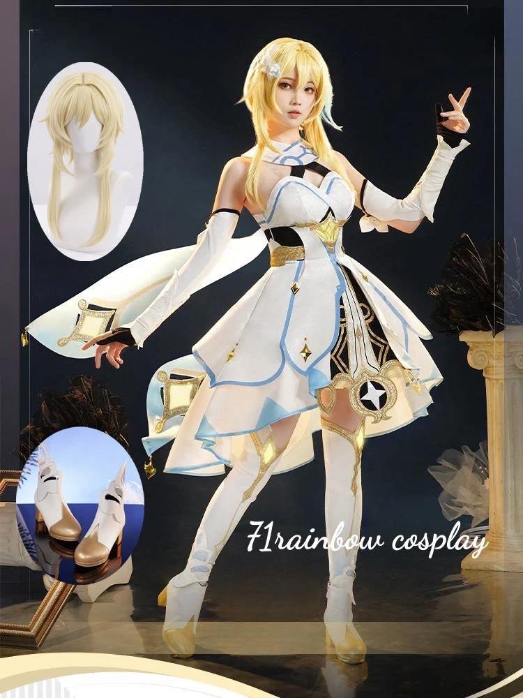 Lumine-Juego de Cosplay Genshin Impact Lumine, disfraces de Roleplay de Navidad, peluca, zapatos, vestido, Cosplay de impacto