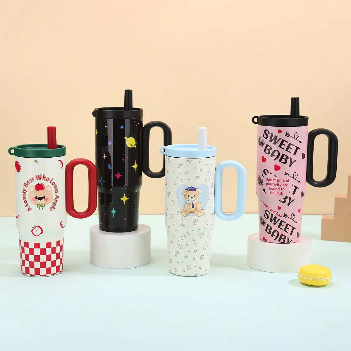 

750Ml New High-value 316 Stainless Steel Thermos Cup Vacuum Flasks Cartoon Girl Straw Cup Portable Large-capacity Car Ice Cup