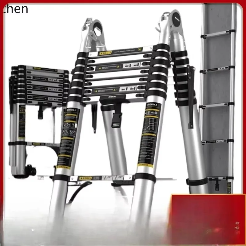 TZ-1 Herringbone Telescopic Ladder Aluminum Alloy Thickening Project Folding Ladder Multi-functional Portable Lifting Staircase