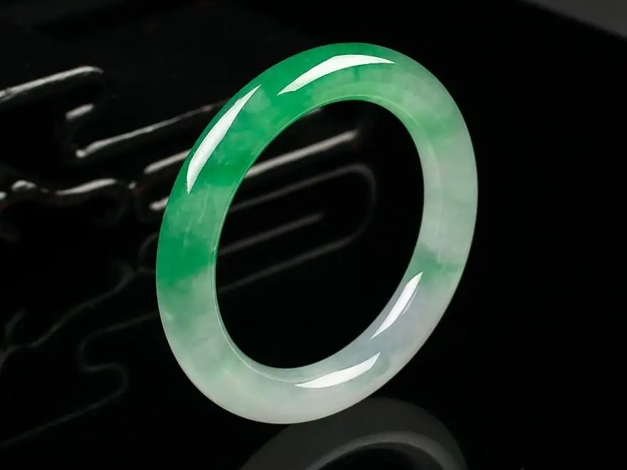 Myanmar Natural Jadeite Round Bracelet A Goods Old Pit Floating Flower Jade Transparent Ice Waxy Bangle Jewelry Accessories
