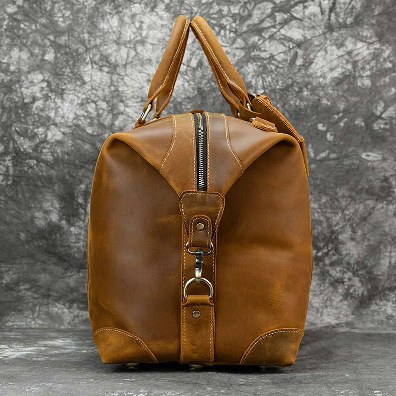 Luufan-Mala de viagem em couro genuíno masculina, cavalo louco, couro verdadeiro, mochila de viagem vintage, bolsa grande de fim de semana masculina