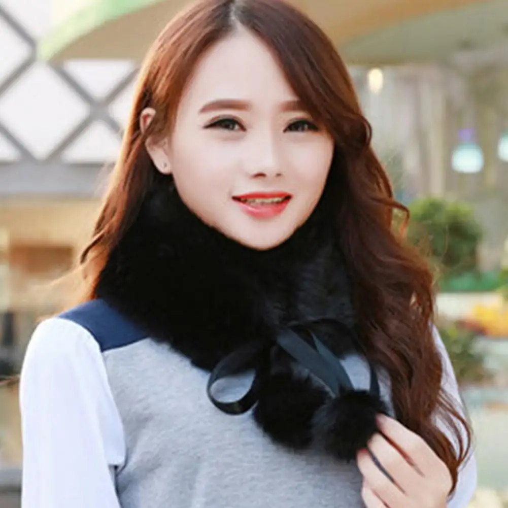 Rabbit Fur Plush Ball False Collar Women Shawl Wraps Winter Ladies Push Thermal Neck Warmer False Collar Shawl Neckerchief Scarf