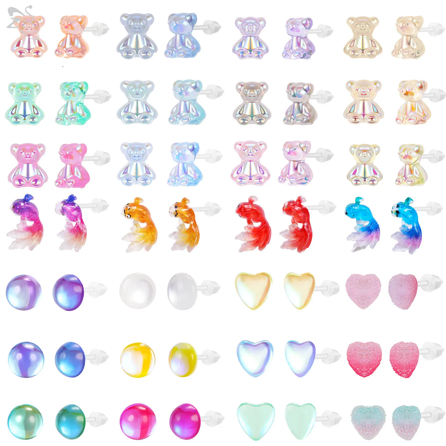 ZS 마무리 베어 스터드 귀걸이, 알레르기 방지 수지 보이지 않는 이어 스터드, 잔디 하트 보우 타이 연골 귀걸이, 21G, 6-12 개/로트