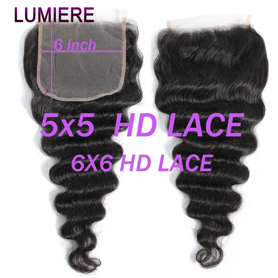 Lumiere HD Lace Frontal 13X4 13X6 Human Hair Closures Pre Plucked Invisible HD Lace Free Part 4x4 6x6 5x5 HD Lace Closure Only