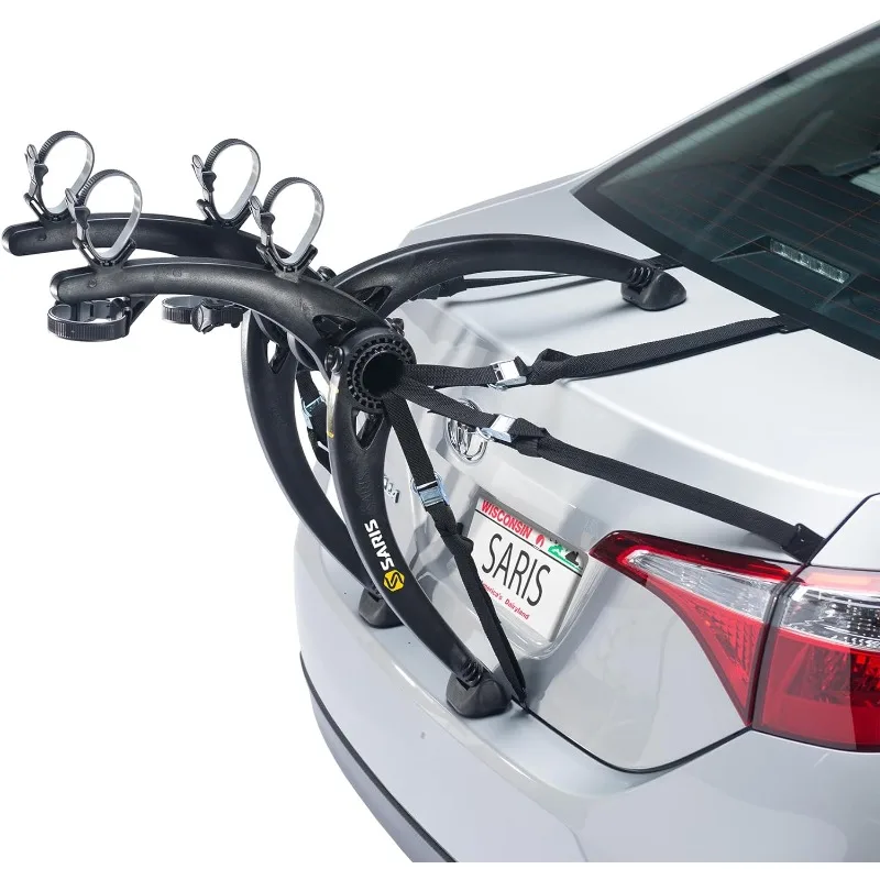 

Bones Car Trunk Bicycle Rack Carrier, Mounts 2 Bikes, Black - Durable, Rust-Free, Anti-Sway Straps, Fits Most Vehicles