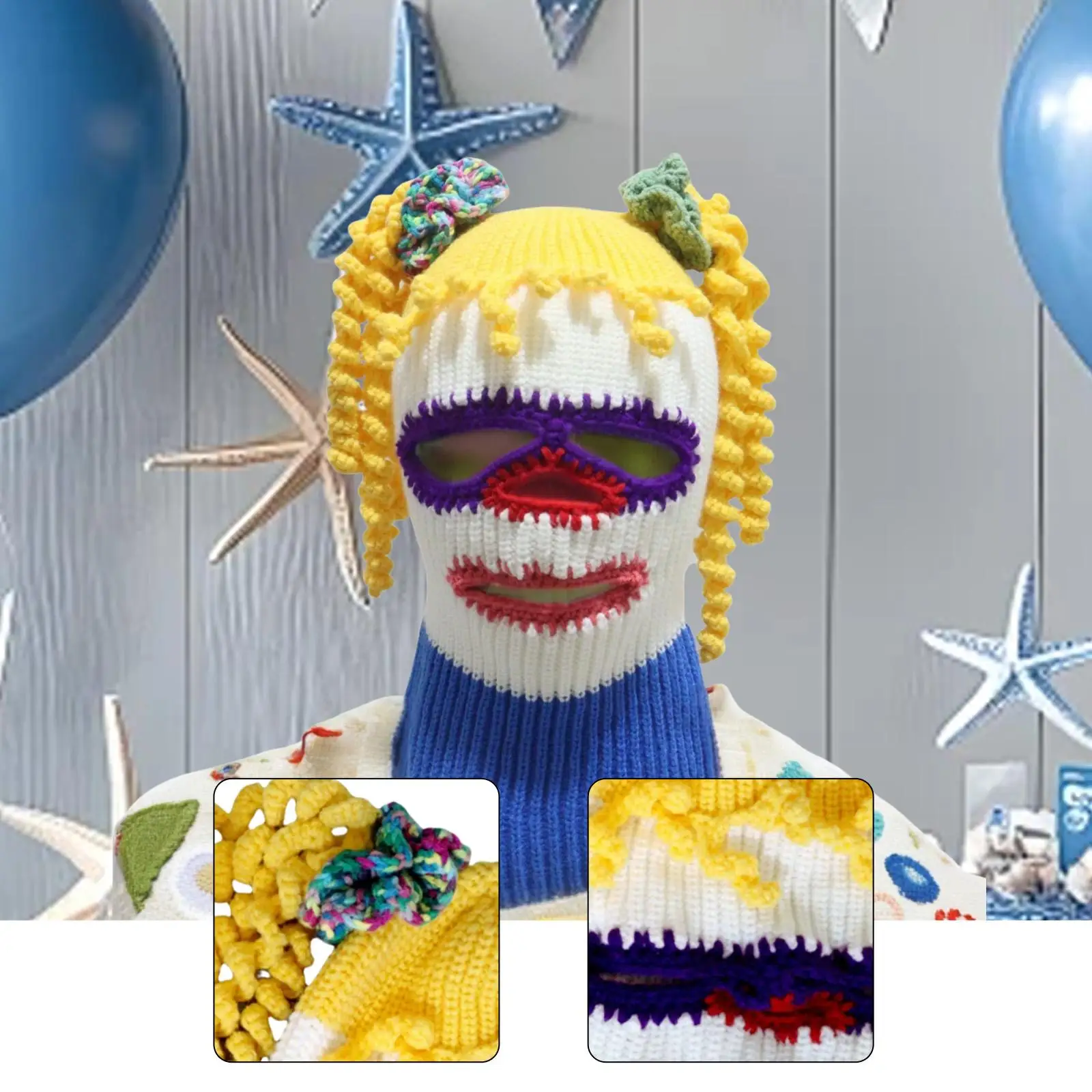 Halloween-Strickmütze, Neuheit, gehäkelte Clown-Mütze für Weihnachten, Partyzubehör, Wandern