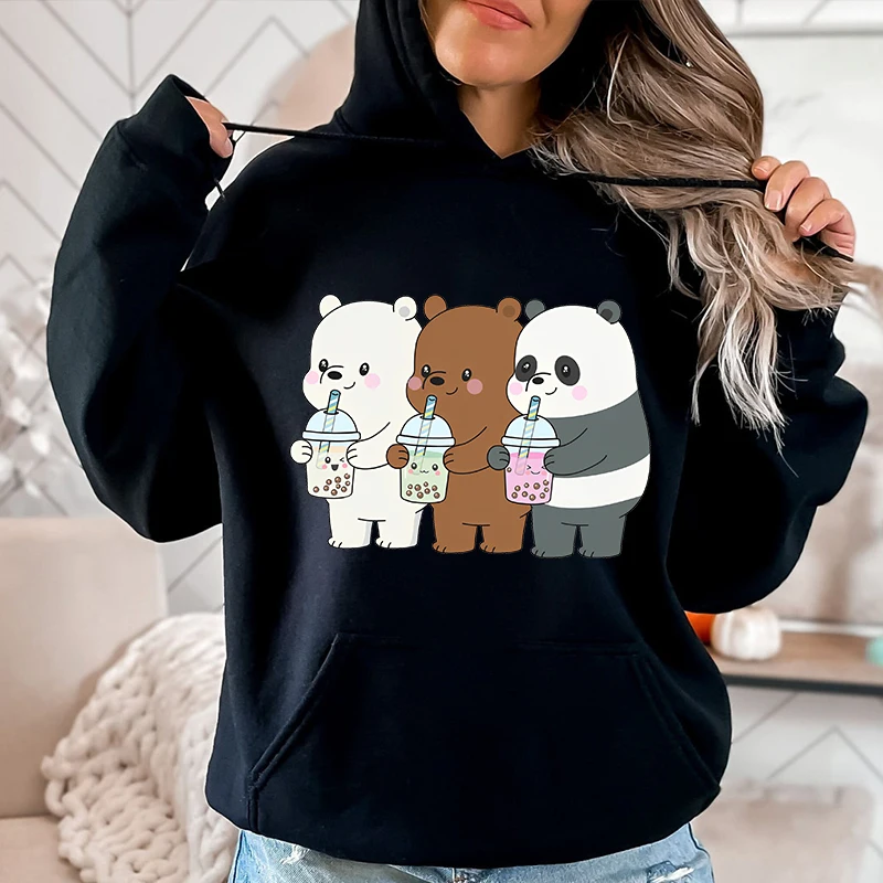 We Bare Bears Print Women's Autumn and Winter Hoodie Casual Plus Fleece Sweater Loose Top