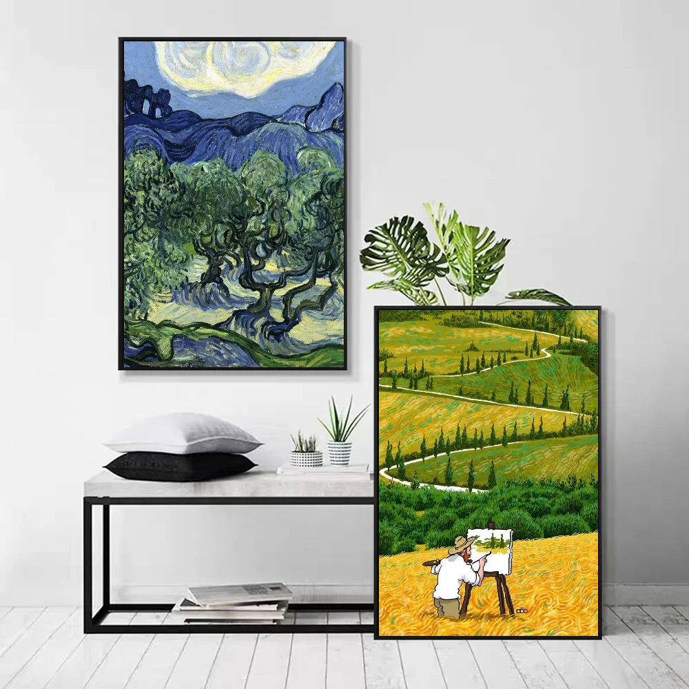 1pc Van Gogh Masterpiece Poster Self-adhesive Art Waterproof Paper Sticker Coffee House Bar Room Wall Decor