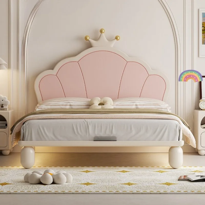 

pink crown single bed cute princess cream style Bed bases and frames luxury comfortable camas de dormitorio bedroom furniture