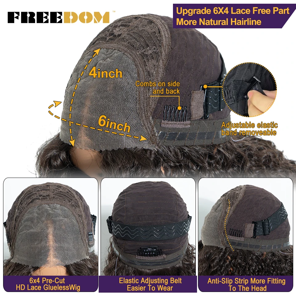 FREEDOM 6x4 Synthetische Lace-Front-Perücken für Damen, 32 Zoll, vorgefertigte, lange, lockige Lace-Perücke, vorgezupfte Haaransätze, Ombré-Braun-Blond, Perücken ohne Klebstoff. – Detail 6
