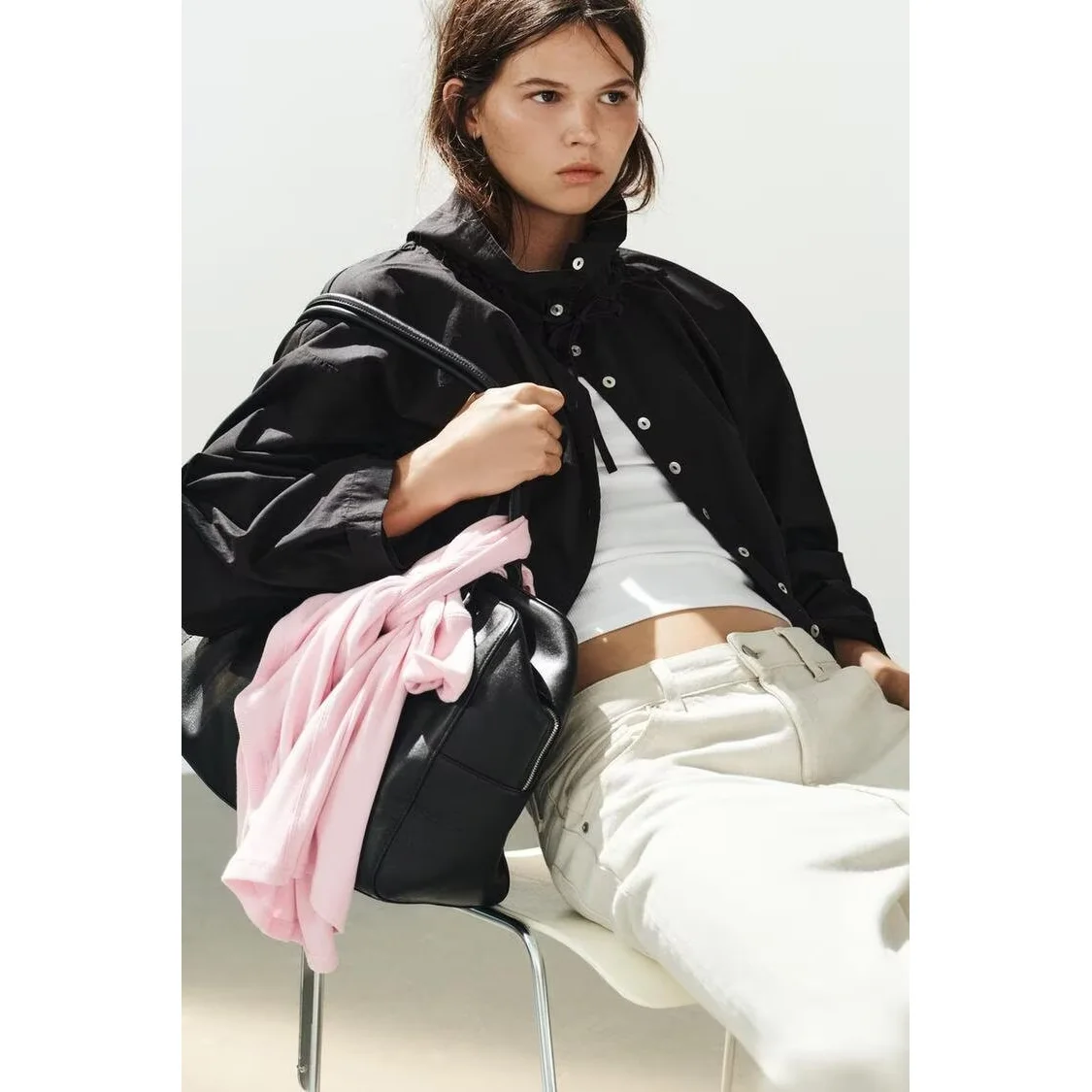 Fashionable Casual Belted Jacket Women's Stylish All-Match Polyester Fiber Long Sleeve Stand Collar Button Closure Coat