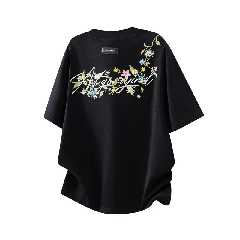 Men's 2026 Summer New T-Shirt Embroidered Grape Flower Japanese Style Thin Breathable Versatile Casual Daily