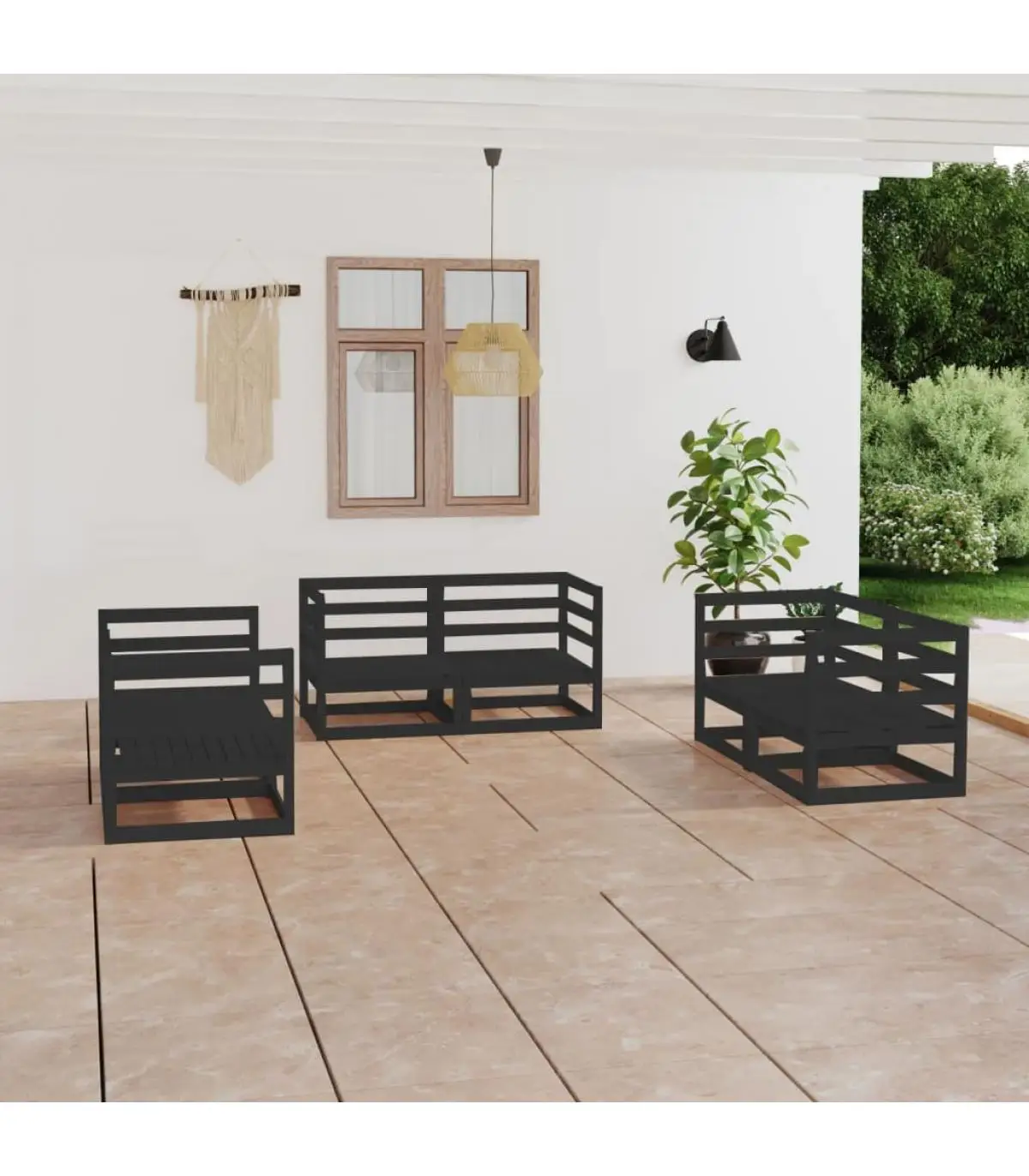 Garden sets garden furniture set 6 Pieces black solid pine wood