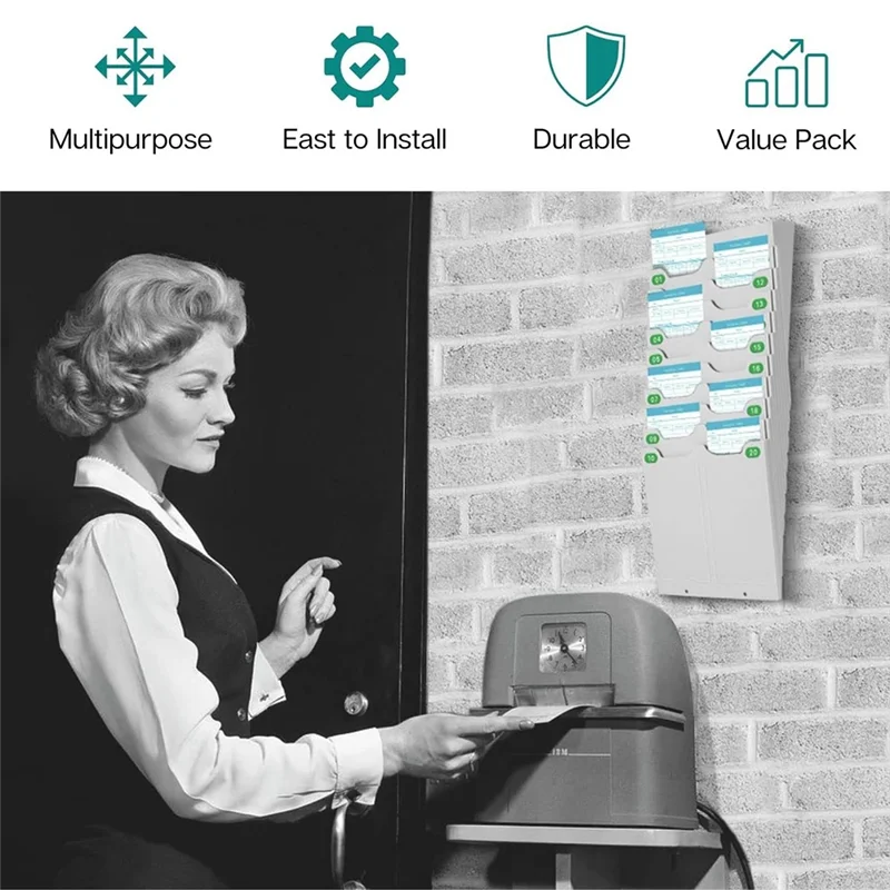 A13E-Retractable Attendance Rack Punch Card Holder Attendance Card Holder 20 Position Punch Card Holder Card Holder Employee