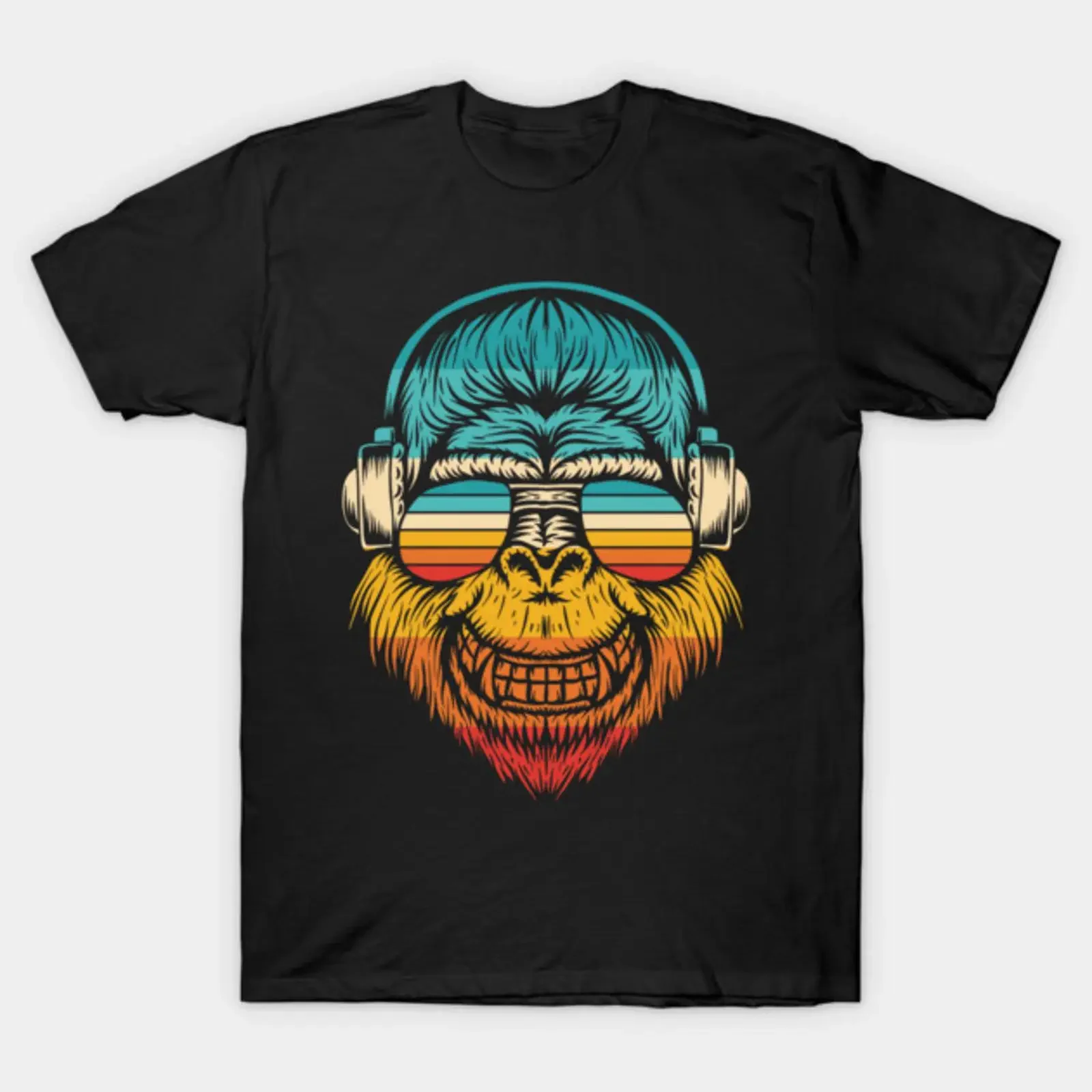 Gorilla headphones music vintage retro colors sunglasses T Shirt vintage Washed Casual Unisex Stylish Slightly fashion
