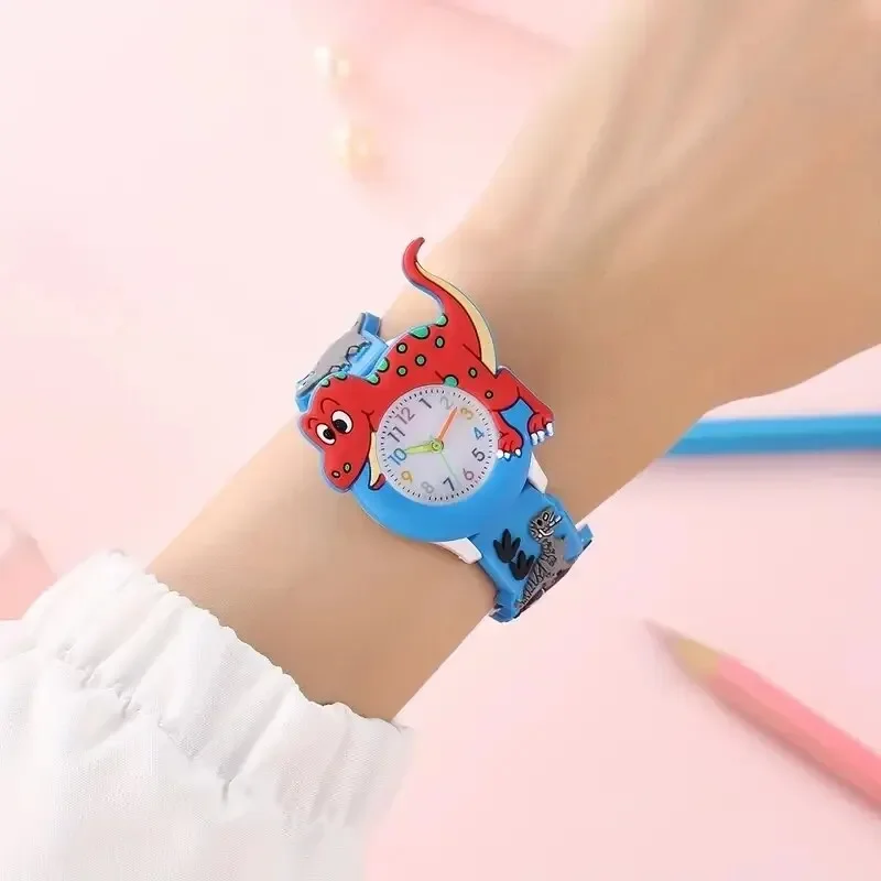 Children's Cartoon Quartz Silicone Primary School Girls and Boys High Beauty Cartoon 3D Dinosaur  Silicone Watch