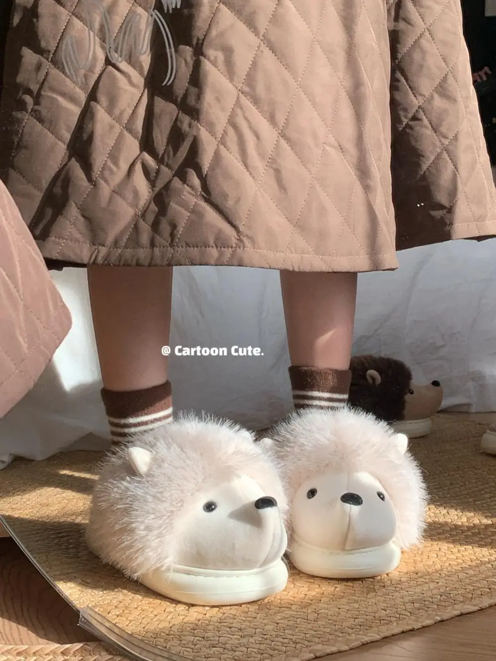 Hedgehog Cotton Slippers For Women Man Home Slippers Fashionable And Casual Winter Cute Indoor Household Slippers Fur Shoes