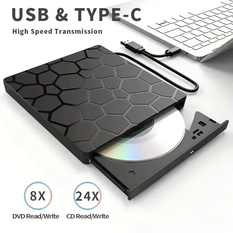 7 em 1 USB 3.0 Tipo C Unidade de CD/DVD Externa Leitor Portátil Escritor Unidade de Disco Óptico Queimador de CD para Desktop Mac Windows Linux