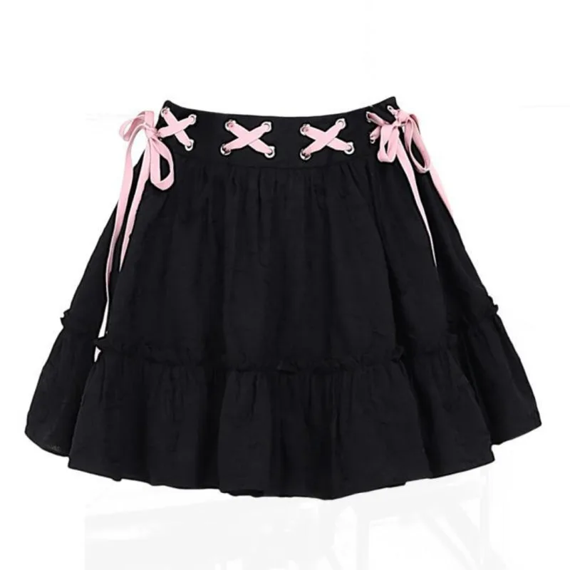 

Korean Preppy Style Strap Puff Skirt Women Black Pink Mini Cake Skirt Jk Lolita Fashion Cute Pleated Skirt Y2k Summer Clothes