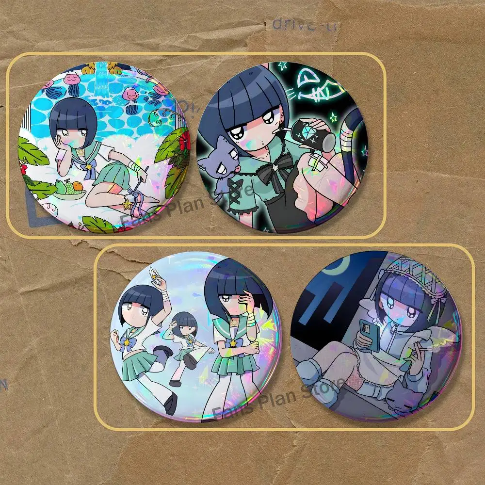 Cute M-Menhera C-Chan Sumire 2-piece Set Enamel Pins Anime Badge Fashion Jewelry Accessories Round Snap-in Brooch On Backpack